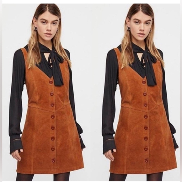 Free People Dresses & Skirts - Free People - Brown Leather Suede Abbie Western Cowgirl Mini Dress